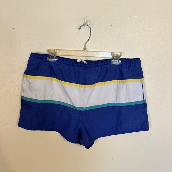 Vtg Catalina  Mens Swim Shorts 36 Blue Striped Drawstring Pockets Swimwear Beach - Picture 5 of 6